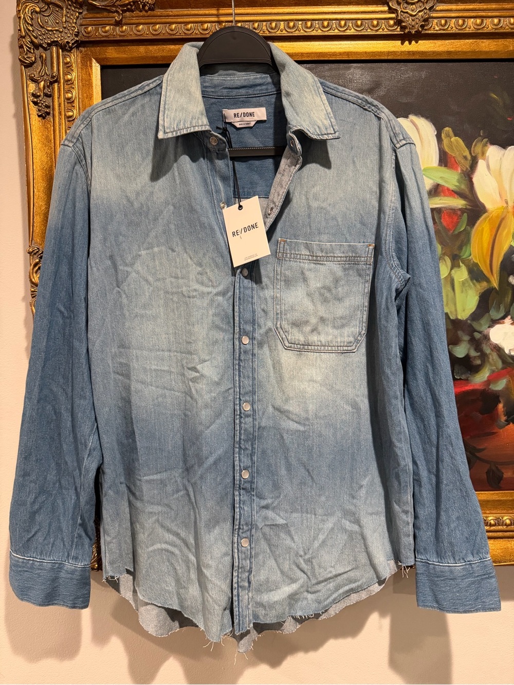 Re/Done Two-Tone Light Blue Denim Button-Down Shirt